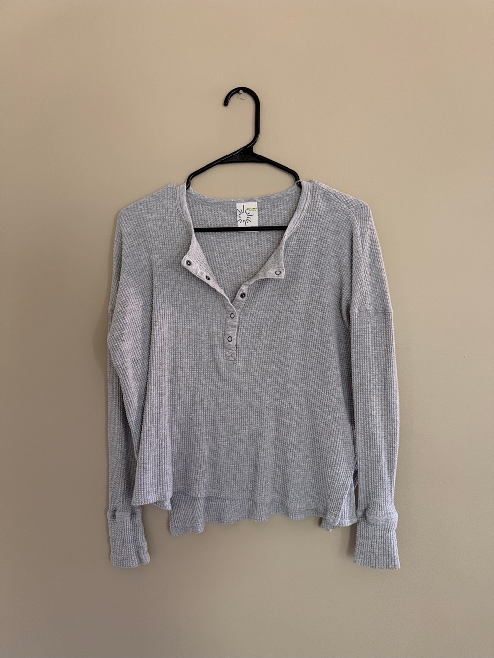 aerie Heather Gray Waffle Henley Long-Sleeve Top